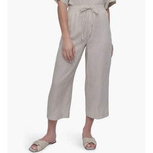 DKNY Women's Linen Drawstring Stretch Waist Cropped Pants Natural Size XL 17294